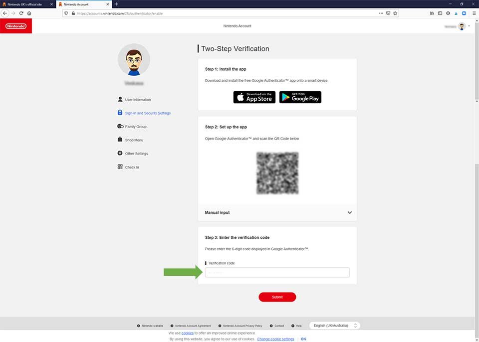 Link your Nintendo account with the Google Authenticator app.